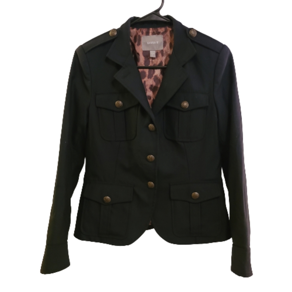 KennaT Navy fitted military jacket w/animal print lining